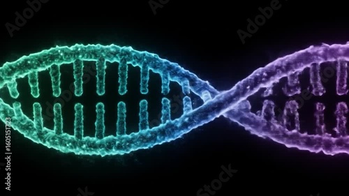Glowing DNA helix, dark background, science concept, medical use