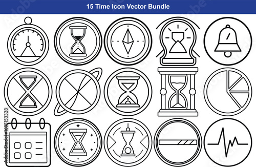 Collection of time and measurement icons in outline style