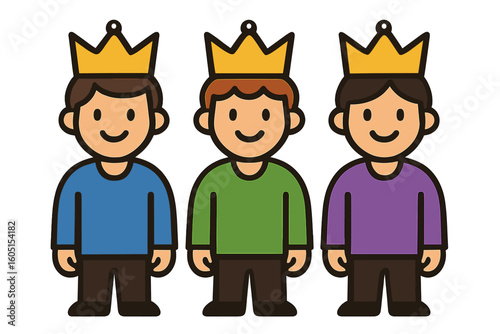 Three hipster kings of the Orient set against a white backdrop, embodying a trendy print design