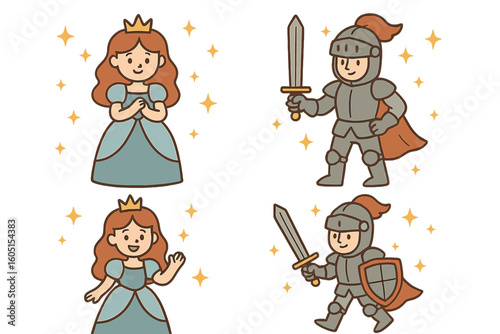 Colored vector illustration in flat style depicting Christmas characters from the winter fairy tale of the Nutcracker ballet, including Nutcracker, mouse king, and princess ballerina