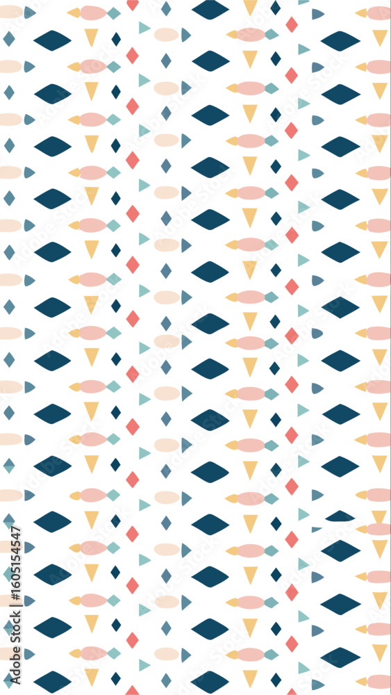 Obraz premium Abstract geometric pattern featuring repeating diamond shapes and scattered dots in a pastel color palette