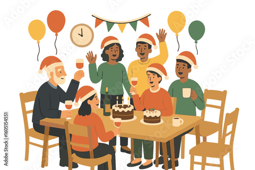 Vector illustration set depicting abstract concepts of home parties, including family traditions, holiday celebrations, home decorations, family reunions, and festive gatherings
