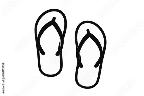 Vector illustration of flip flop logo silhouette, including sandal icon and clip art designs in black and white on a white background