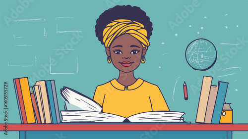 African Female School Teacher Vector Illustration