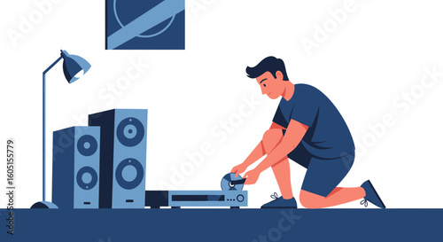 Man Playing Music From Cd On Stereo System At Home Illustration
