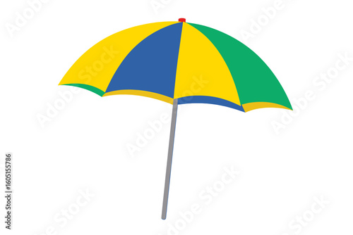 Vector illustration of a set of pictures featuring a large beach umbrella for sun protection and a multicolored umbrella for rain protection