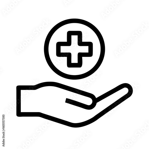 Minimalist First Aid Icon  Line Art Healthcare Hand with Cross