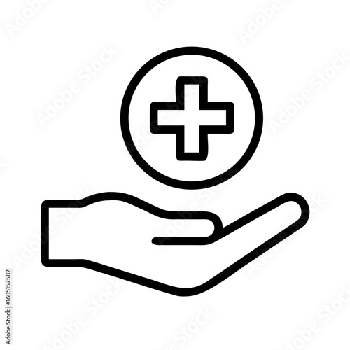 Minimalist First Aid Icon  Line Art Healthcare Hand with Cross