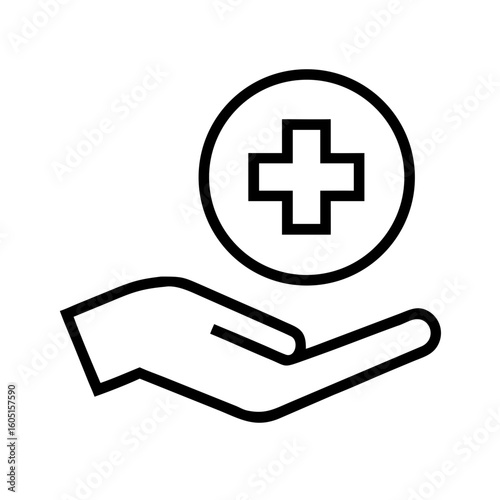 Minimalist First Aid Icon  Line Art Healthcare Hand with Cross