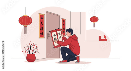 Man Prepares Traditional Couplets Decorating For Upcoming Chinese Lunar New Year