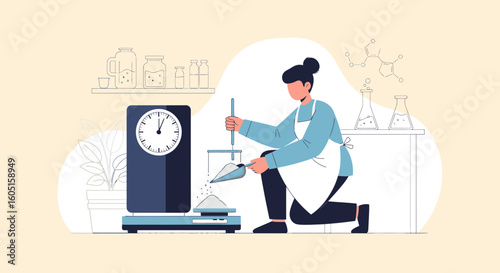 Precision Weighing in Lab Illustration Process Accurate Chemical Preparation