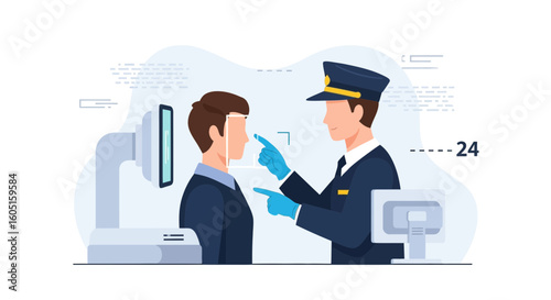 Officer Checks Temperature With Facial Scan Technology for Safe Travel