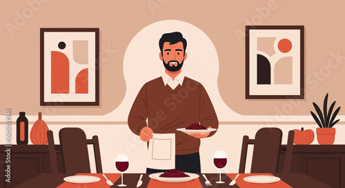 Man Presenting A Dining Table Scene In An Elegant And Minimalist Style