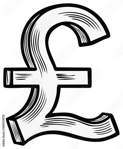 Vintage pound sterling symbol illustration in a classic woodcut or linocut style