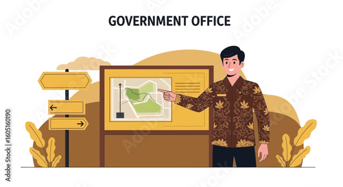 Official Explaining The Territory Boundaries And Regulations In The Office