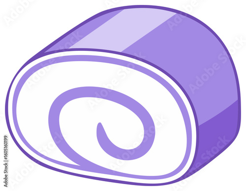 Isometric Cake Roll Slice Illustration with Lavender Frosting and Vanilla Cream Filling, Culinary Treat