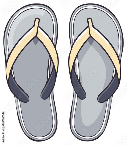 Vector illustration of a pair of grey and yellow summer flip flop sandals