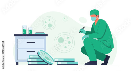 Scientist Analyzing Petri Dishes In A Laboratory For Medical Research