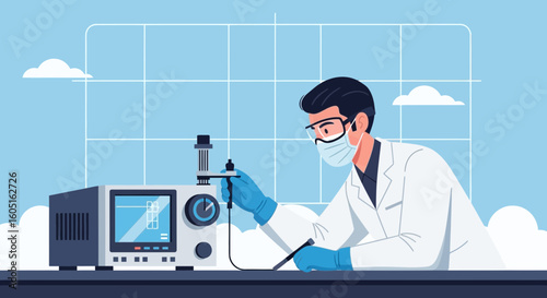 Scientist Conducting Research In A Laboratory With Protective Gear And Equipment