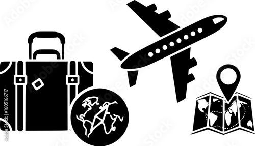 suitcase airplane travel icon vector illustration