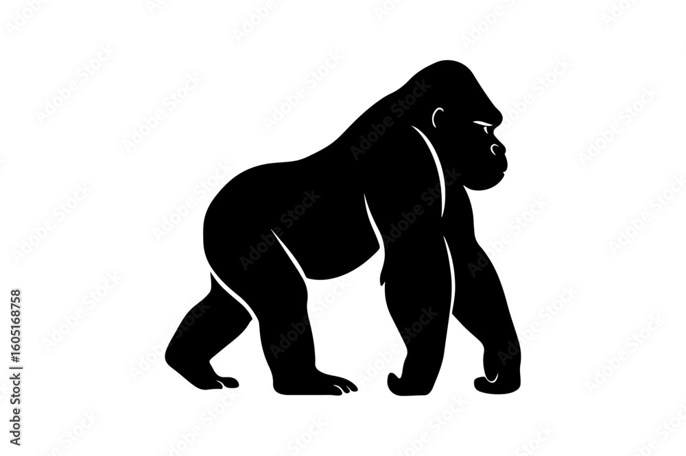 Obraz premium Powerful Gorilla Silhouette Walking with Determination a Wildlife Illustration in a Strong Pose on a Clean White Background Vector Design