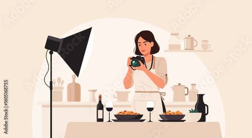Professional Food Photographer Capturing Culinary Delights In Bright Studio