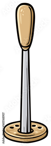 Potato Masher Illustration with Handle, Metal Stem, and Round Base with Holes