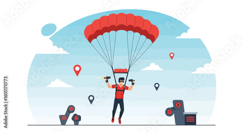 Skydiver In A Combat Battle Royale Scene Ready For The Action Game