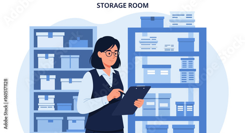Manager Overseeing Stock In Storage Room With Boxes On Shelves Inventory Control