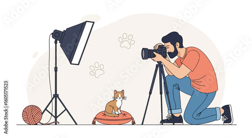 Professional Photographer Capturing Adorable Cat Portraits In A Modern Studio Setting