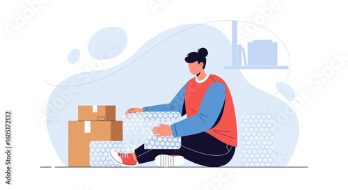 Person Preparing Boxes With Bubble Wrap for Moving or Shipping Things