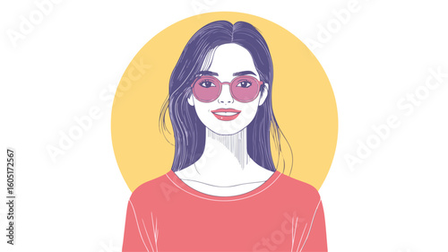 Cheerful Young Woman in Contemporary Flat Style: Happy Lifestyle Concept