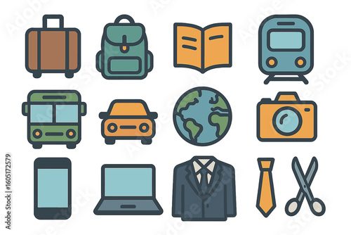 Symbols of travel that embody the spirit of adventure, discovery, and immersion in diverse cultural settings around the world