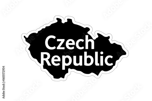 Vector illustration of a black rubber stamp featuring a Czech Republic map silhouette, presented in a retro style as a handmade label, badge or element suitable for travel souvenirs