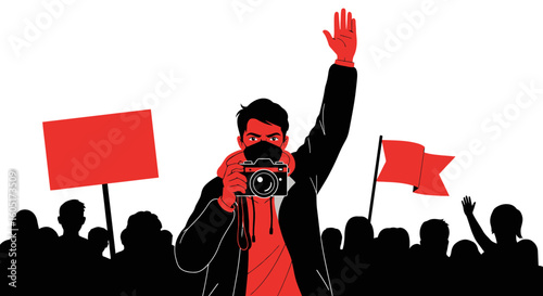 Photographer Captures Protesters With Flags During Demonstration Or Rally