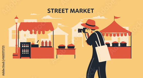 Photographer Captures Vibrant Street Market Scene With Colorful Food Stalls