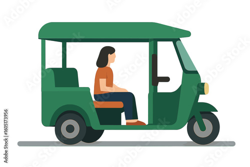 A vintage green Thai songthaew is shown in a side view, being a popular form of transportation