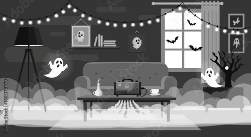Spooky Foggy Halloween Night Decor Creates Festive Atmosphere At Home