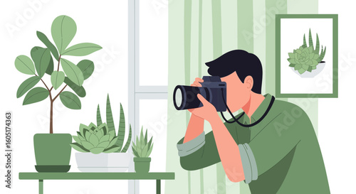 Photographer Capturing Botanical Beauty During Indoor Photography Hobby Session
