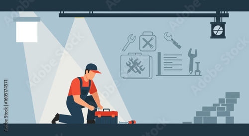 Professional Repairman Opening Toolbox For Work In a Service Setting