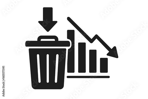 Vector illustration of a reducing discarded garbage icon, representing a decrease in waste