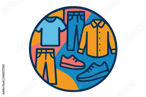 Eco-friendly clothes exchange event in doodle style, where hands make donations, giving old garments a second chance, surrounded by items, promoting charity, recycling, and a sustainable lifestyle