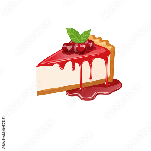 Cherry Cheesecake Pie Isolated on a Transparent Background 