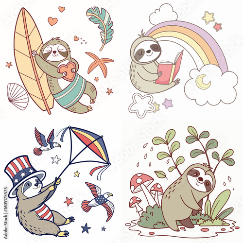 High-Quality lazy Sloths Illustrations in Various Styles – SVG Bundle