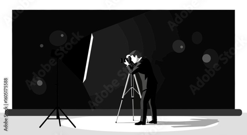 Photographer Capturing Images In A Studio With Professional Lighting Setup