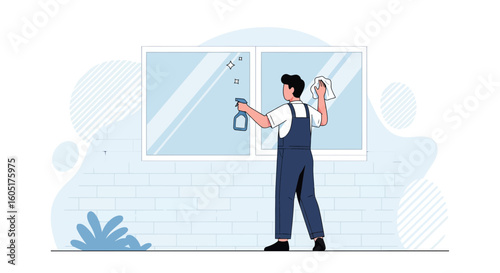 Professional Window Cleaning Service For Home Maintenance Vector Illustration