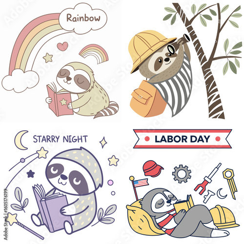 High-Quality lazy Sloths Illustrations in Various Styles – SVG Bundle