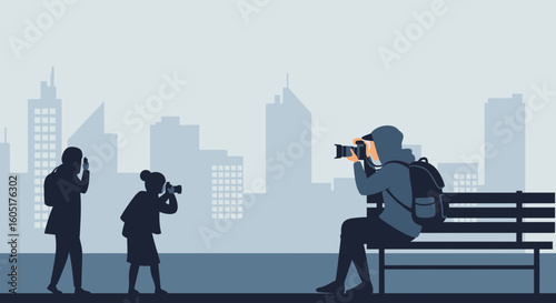 Street Photography With Friends In The City During Sunny Day Illustration