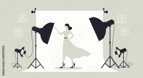 Stylish Woman Posing Elegantly In A Professional Photo Studio Setting