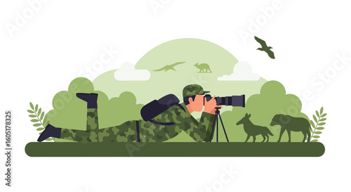Wildlife Photographer Capturing Animals In Nature Scene On Assignment